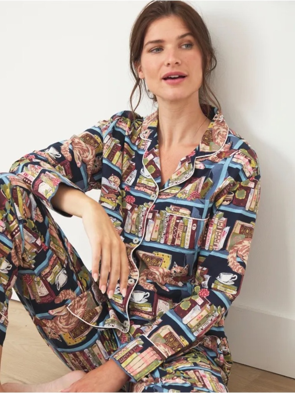 NWT PRINTFRESH Secret Library Cat Long Sleeve Pajama Set ~ Size XS - Picture 2 of 4